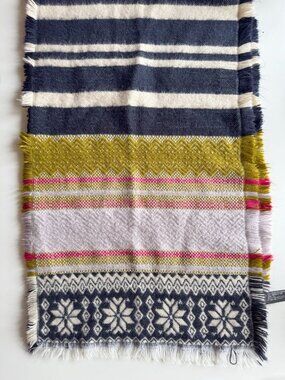 ZARA Multicolor Striped Snowflake Acrylic Knit Large Rectangle Blanket Scarf